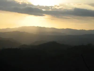 A photograph taken of a sunset in the mountains of Latin America